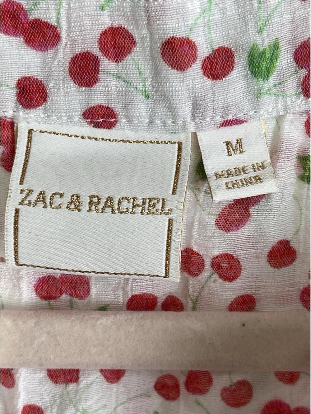 Zac & Rachel Pink Cherry Print Button-Up Top Roll Tab Long Sleeve Medium Fruit - Picture 5 of 6